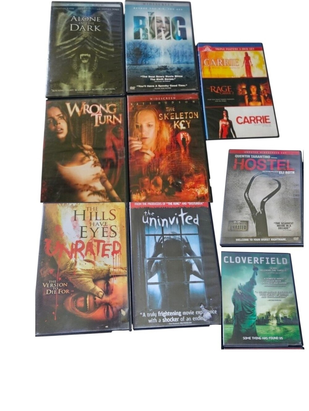 10pc Lot Of Horror DVDs-Carrie, The Ring,  Wrong Turn, Hills Have Eyes, Etc